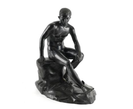 OF GRAND TOUR INTEREST: AN ITALIAN PATINATED BRONZE OF SEATED MERCURY / HERMES  AFTER THE ANTIQUELate 19th Century 
51cm high
