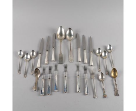 A GROUP OF SILVER AND FOREIGN FLATWARE (24)Comprising; six pairs of dessert knives and forks having silver handles and steel 