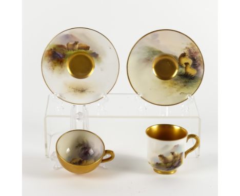 A ROYAL WORCESTER CUP AND SAUCER (4)Circa 1919
The interior of the cup and the saucer painted with sheep in a landscape by E.