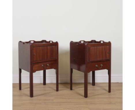 A PAIR OF MID-18TH CENTURY STYLE MAHOGANY TRAY TOP NIGHT STANDS (2)Each with tambour front over single drawer, 48cm wide; 43c