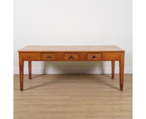 A 19TH CENTURY PINE KITCHEN/PREPARATION TABLEWith eight frieze drawers over tapering square supports, 78cm wide; 188cm long; 
