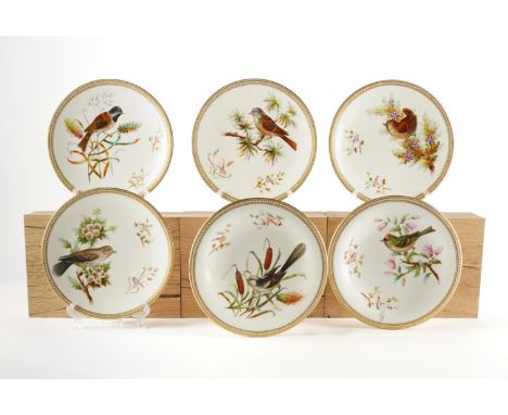 A ROYAL WORCESTER PART DESSERT SERVICE (6)Circa 1875
Attributed to John Hopewell
Each piece painted with birds in branches in