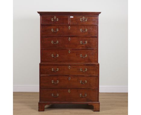 A GEORGE III MAHOGANY EIGHT DRAWER CHEST ON CHESTOn bracket feet, 109cm wide; 55cm deep; 174cm high