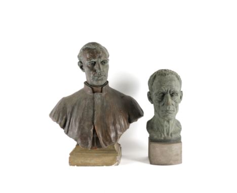 WALTER MARSDEN (BRITISH, 1883-1969): TWO PLASTER PORTRAIT BUSTS (2)Both with a finish to emulate patinated bronze, the first 