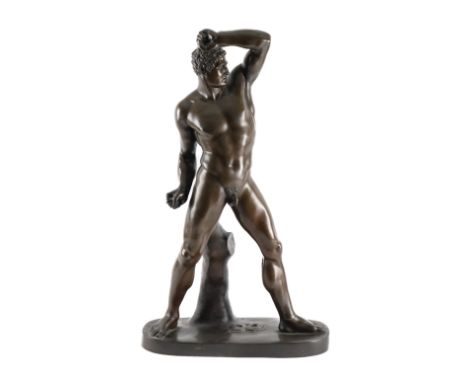 GRAND TOUR INTEREST: AN ITALIAN PATINATED BRONZE FIGURE OF THE PUGILIST CREUGASAfter Antonio Canova (Italy, 1757-1822), Late 