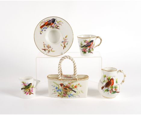 A SMALL GROUP OF ROYAL WORCESTER PORCELAIN (5)Circa 1878-1889
Attributed to John Hopewell, each painted with birds in floweri