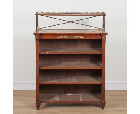A LATE 19TH CENTURY FRENCH EMPIRE REVIVAL GILT METAL MOUNTED MAHOGANY SHELF BACK FLOOR STANDING OPEN BOOKCASE97cm wide; 34cm 