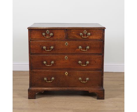 A MID-18TH CENTURY OAK FIVE DRAWER CHESTOn bracket feet, 94cm wide; 53cm deep; 80cm highGood overall condition old marks and 