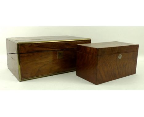 A rosewood writing slope, with brass stringing, edge, cartouche and escutcheon, with fitted interior, and sprung reveal, 32 b