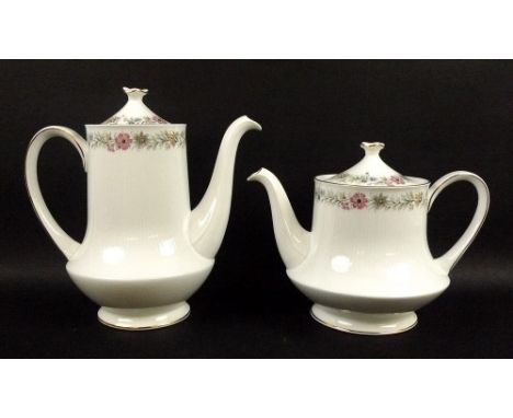 A Paragon part tea service, in the 'Belinda' pattern, comprising teapot, hot water pot, milk jug, sugar bowl, ten tea cups, s