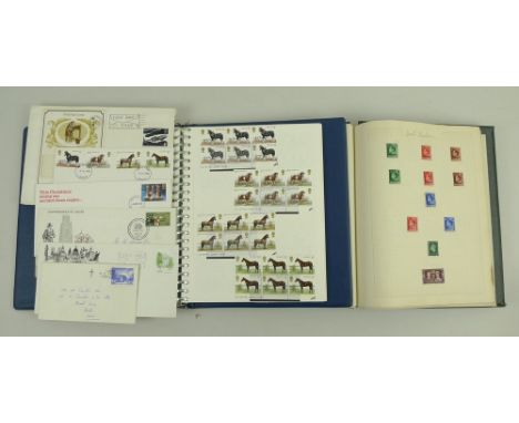 A quantity of stamps in four albums and loose, chiefly GB, including a Penny Black, George VI and later mint blocks and traff