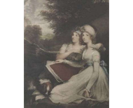 Ellen Jowett (British, born 1874): engraved after John Hopper RA, an artist's proof, colour mezzotint of 'The Sisters Frankla