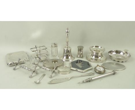 A collection of silver items comprising a propelling pencil, Butler & Co, London, cigarette case, Birmingham 1938, oval handb