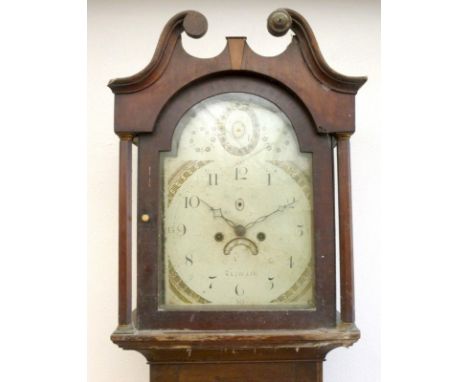 A George III oak longcase clock, Newark, thirty hour movement striking on a bell, the painted domed dial bearing Arabic numer