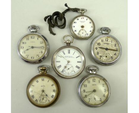 A group of pocket watches, comprising Timex, two smiths, Combat, Acme Lever by H Samuel, Manchester, and a 'Chronometre Nomol