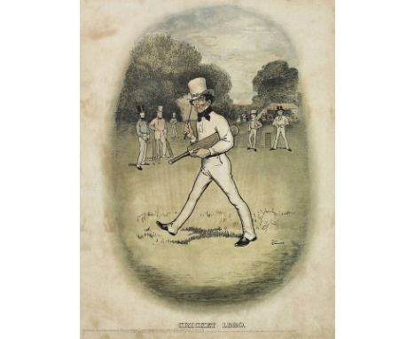 Tom Browne (British illustrator, 1870-1910): 'Cricket 1820' and 'Hunting 1820', a pair of early 20th century hand coloured li