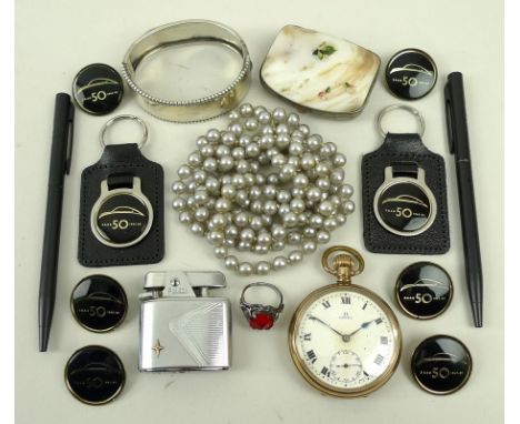 An Omega pocket watch in a rolled gold case, white ceramic face with Roman numerals and subsidiary second dial, six 'SAAB 50 