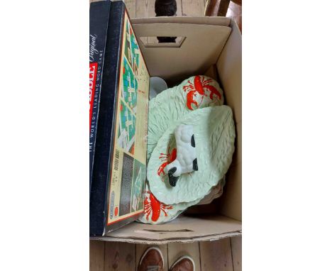 A box containing a quantity of assorted ceramic and other items including Carltonware leaf dishes, etc.