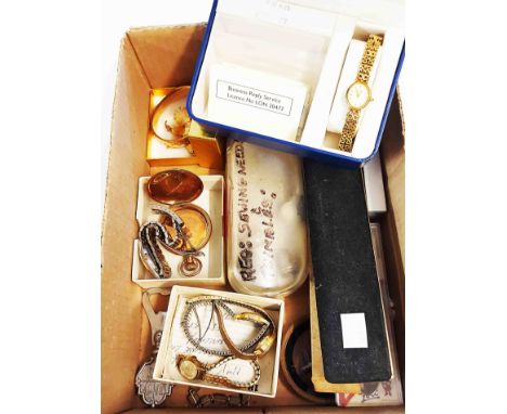 A box containing a boxed lady's goldtone cased Rotary wristwatch, other wristwatches, gold plated pocket watch case, small qu