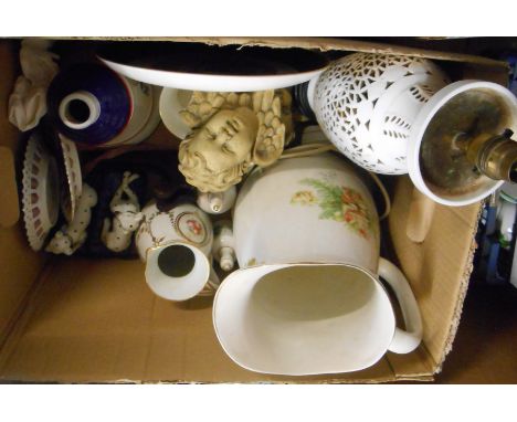 A box containing a quantity of assorted ceramic and other collectable items including Chinese reticulated lamp base, pair of 