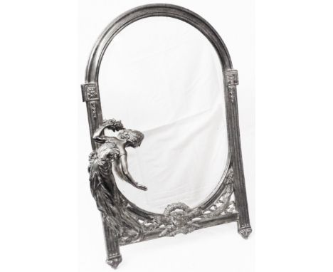 A WMF Art Nouveau period table mirror of easel form with figural maiden decoration and bevelled plate