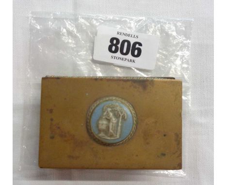 A brass trinket box with Jasperware seal to lid, with a partitioned interior
