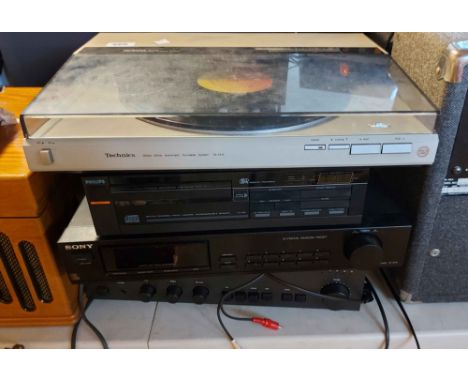 A quantity of hi-fi separates including Technics SL-DL5 automatic turntable, Philips CD player, NAD stereo amplifier 3020B, e