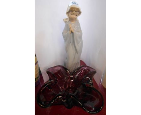 A Murano glass ashtray of freeform shape - sold with a Nao porcelain figurine, depicting a nun