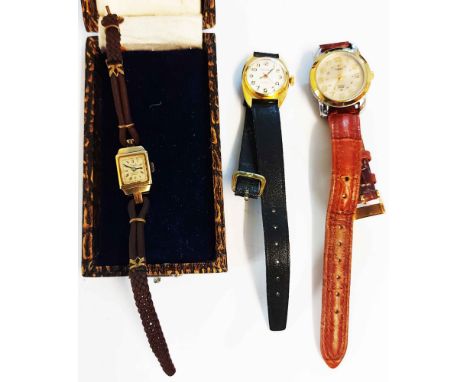 A vintage marked 375 yellow metal cased Tudor lady's wristwatch with inscription to case back - sold with a Sekonda goldtone 