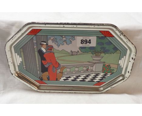 A vintage Avon printed tin tray with Art Deco printed decoration