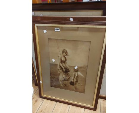 Three old framed large format monochrome prints - various subjects