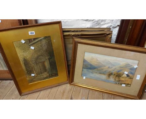 R. Southey: a pair of gilt framed chromolithographs, depicting rural views - sold with a gilt framed watercolour mountain lak