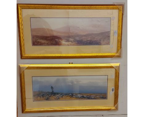 F.J. Widgery: a pair of gilt framed limited edition medium format panoramic coloured prints one entitled 'Yes Tor &amp; West 