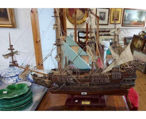 A model ship of the 1690's Spanish Galleon 'San Felipe' - with original stand and plaque - a/f