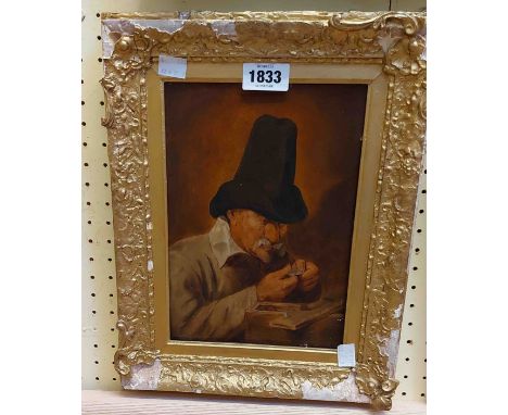 C.B. Birch (after): a gilt framed chromolithograph portrait of an elderly man wearing a tall hat and holding a coin