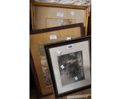 A selection of framed decorative watercolours and prints including †A. Mitchell: 'The Erme Above Ivybridge' and a gilt framed