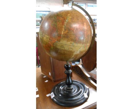 An early 20th Century Geographia 10" Terrestrial Globe, set on ebonised turned wood pedestal base