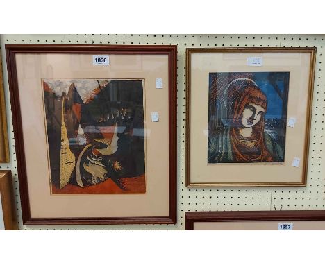 Dudley Holland: two framed vintage coloured prints, one an abstract still life, the other a study of The Madonna entitled 'Ma