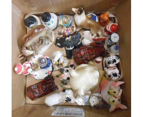 A box containing a quantity of assorted ceramics including Beswick sheep, Carltonware studio rouge, etc.