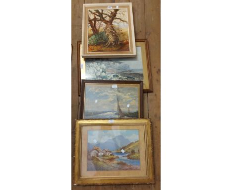 M. Snelling: a framed oil on board entitled 'Chestnut in Winter' - sold with two framed watercolours and a maritime print