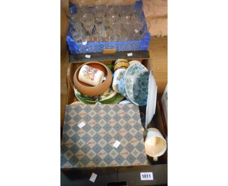 Two boxes containing a quantity of assorted ceramic and glass items - sold with two small crates containing a quantity of ass