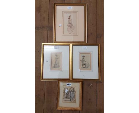 Four framed decorative coloured prints