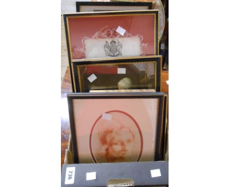 A box containing a quantity of pictures and prints including portraits, etc.