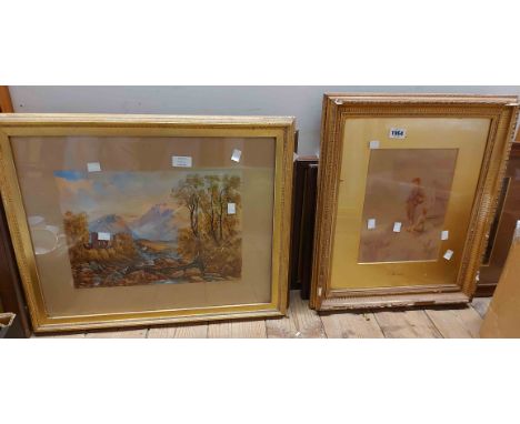 A selection of framed photographic prints of buildings, other prints including two hunting scenes, etc.
