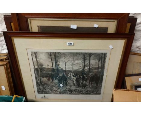 Five oak frame old monochrome large format prints - various subjects