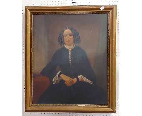 A gilt framed oil on canvas portrait of a Victorian woman wearing widow's weeds - 59cm X 49cm