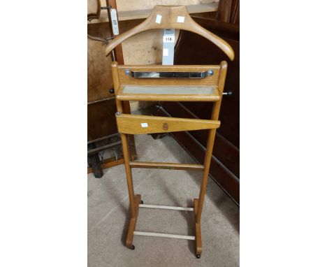 A vintage stained mixed wood valet stand 'The Versitile Valet' by Corby of Windsor
