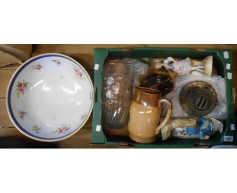A box containing a quantity of assorted ceramic, glass and other collectable items including Doulton Lambeth stoneware jugs, 