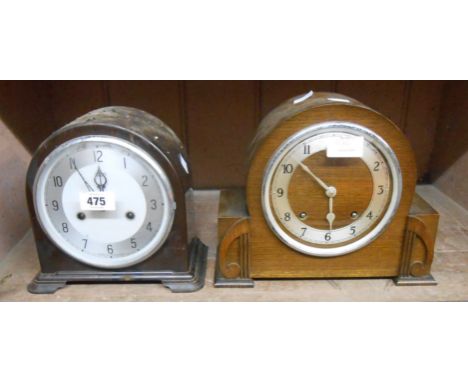 A vintage Smiths Enfield brown Bakelite cased mantel clock - sold with a vintage oak cased mantel clock - various condition