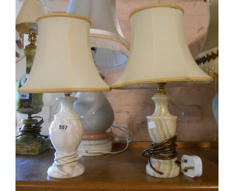 Two vintage onyx table lamps, with shades